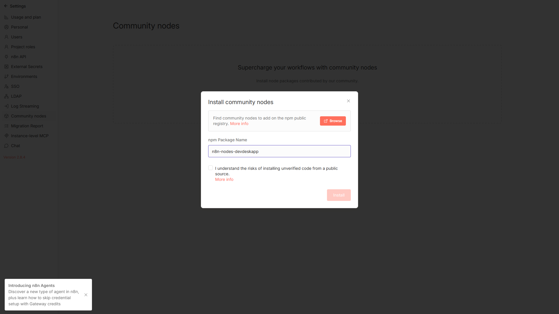 Install Community Node Modal in n8n