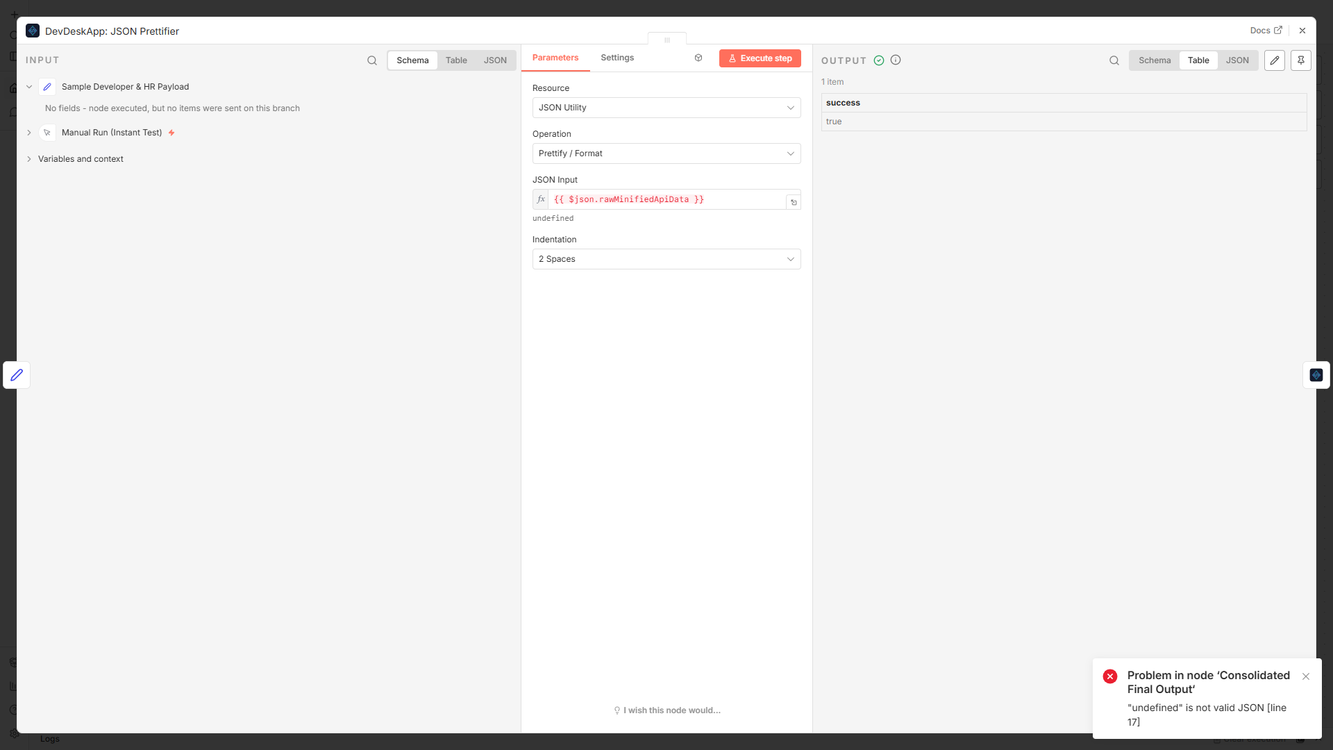 DevDeskApp Node Parameter Drawer