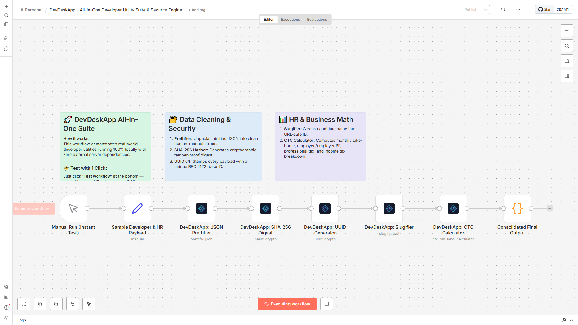 DevDeskApp Workflow Execution Result